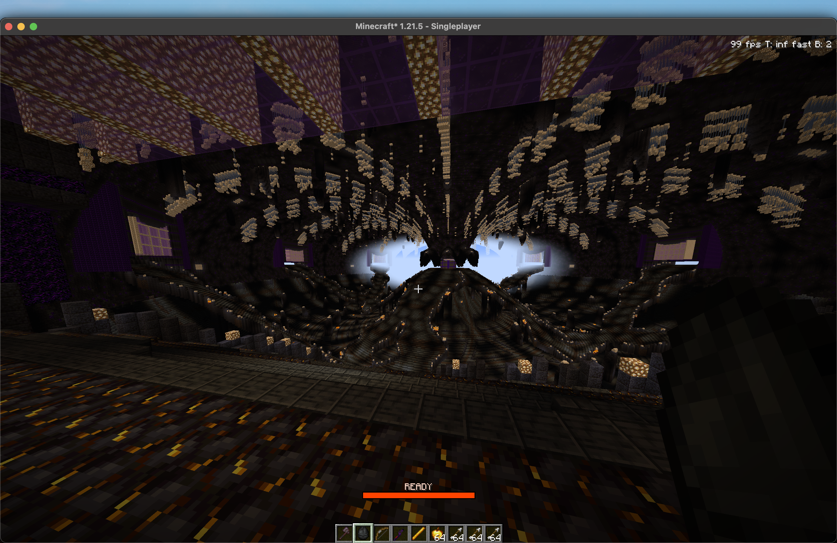 A large Minecraft arena built as a modded test space.